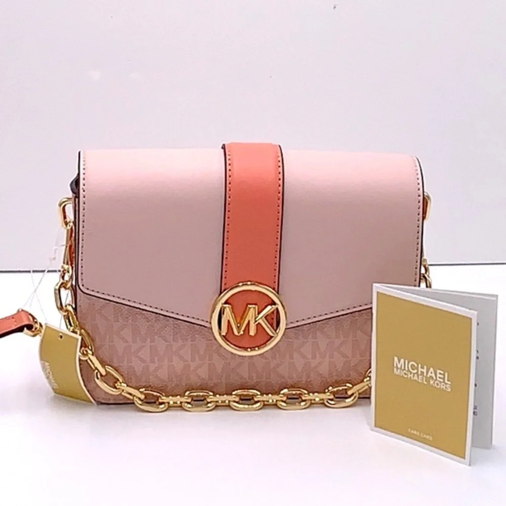 Michael Kors Carmen Small Monogram Flap Crossbody - Sherbert color